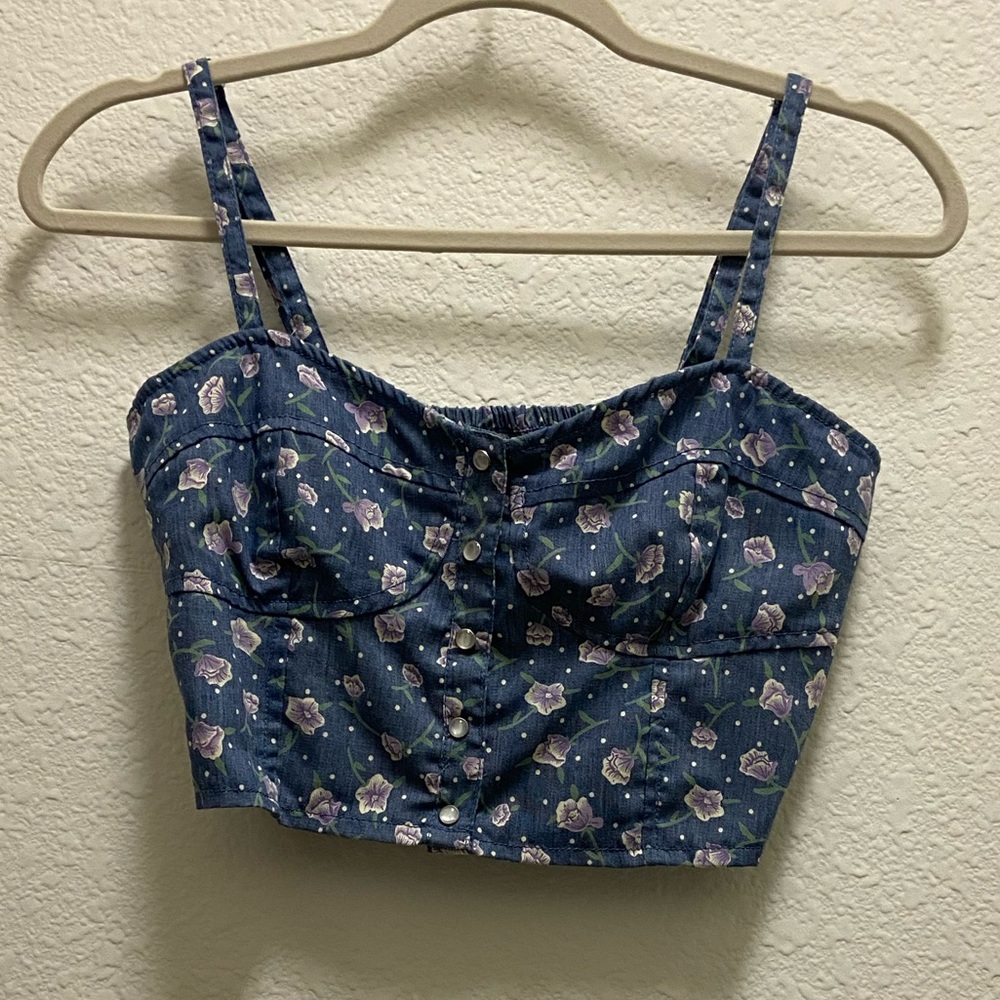 🆕 Blue Floral Crop Top (w/ Tags)